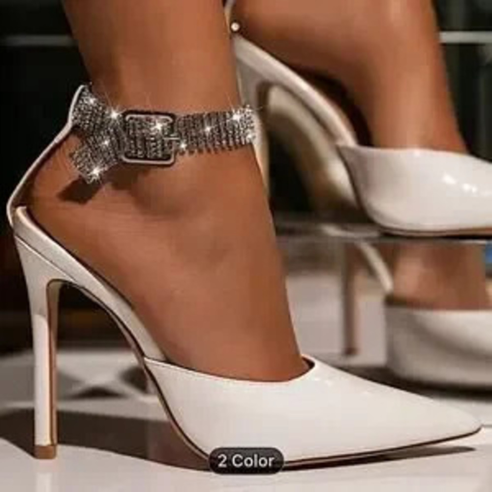 Silver Rhinestone Buckle Ankle Bracelet - Picture 4 of 6